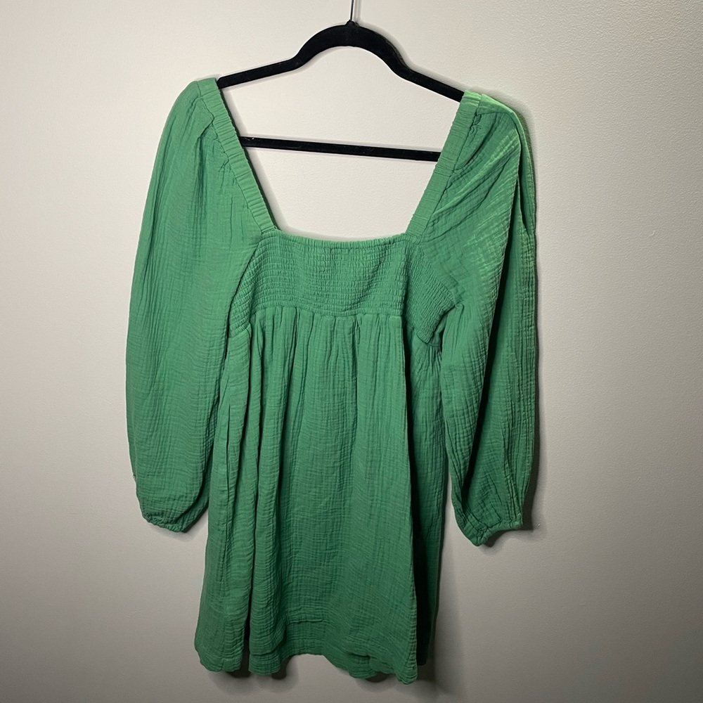 NWT J. Crew Green Squareneck Soft Gauze Dress Smocked Back Spring Summer - Picture 11 of 11